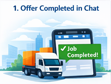 Orden de transporte marcada como completada y confirmada dentro de la interfaz de chat de ExusTrans
